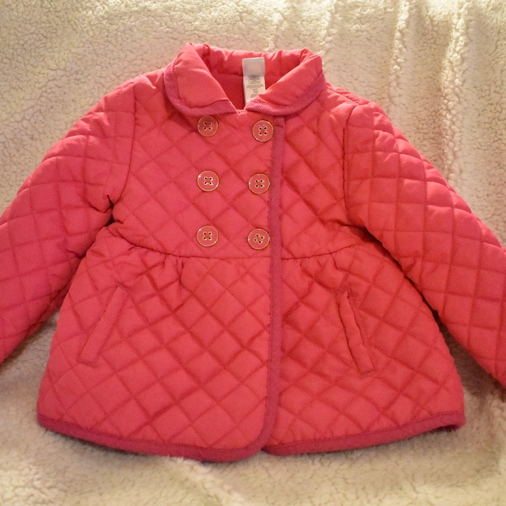 Pink Quilted Dress Coat w/ Double Breasted buttons
